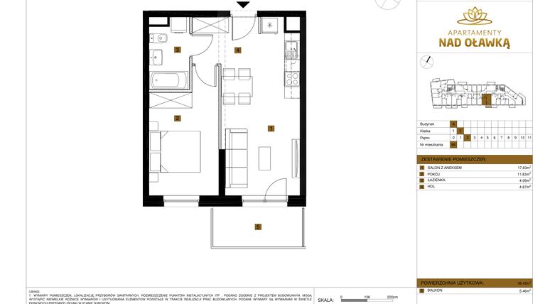 Rzut - Mieszkanie na sprzedaż 2 pokoje o powierzchni 38,42 m² - numer 66 w Apartamenty nad Oławką