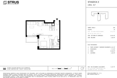 Rzut - Mieszkanie na sprzedaż 2 pokoje o powierzchni 44,84 m² - numer 4.A17 w Staszica 3