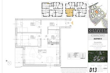 Rzut - Mieszkanie na sprzedaż 3 pokoje o powierzchni 62,84 m² - numer D13 w Kowanówko