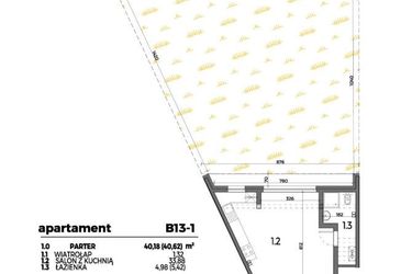 Rzut - Mieszkanie na sprzedaż 2 pokoje o powierzchni 39,88 m² - numer B13-1 w Aleja Miodowa