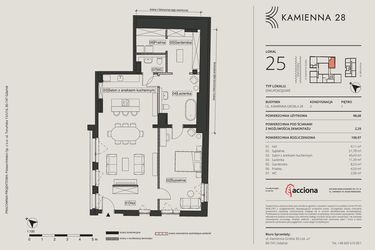 Rzut - Mieszkanie na sprzedaż 2 pokoje o powierzchni 101,83 m² - numer 28.25 w Kamienna 28