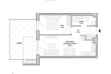 Rzut - Mieszkanie na sprzedaż 2 pokoje o powierzchni 42,59 m² - numer WO/T/13/10 w Wiszące Ogrody