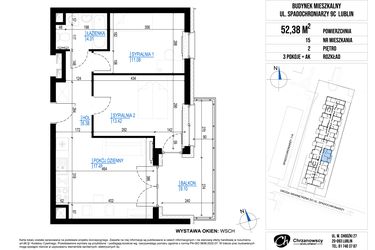 Rzut - Mieszkanie na sprzedaż 3 pokoje o powierzchni 52,38 m² - numer 15 w Vieniava edycja druga