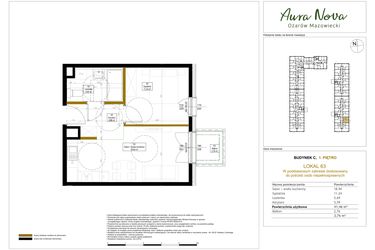 Rzut - Mieszkanie na sprzedaż 2 pokoje o powierzchni 41,46 m² - numer 63 w Aura Nova etap II