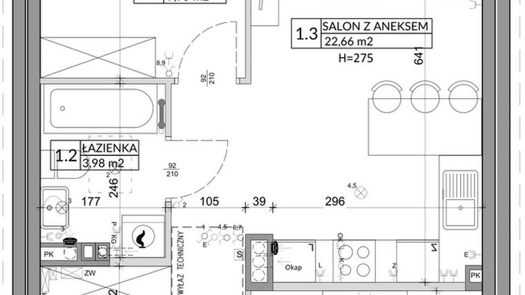 Rzut - Mieszkanie na sprzedaż 3 pokoje o powierzchni 56,89 m² - numer 14B w Osiedle Młodych