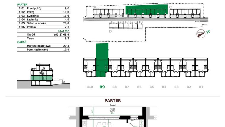 Rzut - Mieszkanie na sprzedaż 3 pokoje o powierzchni 72,2 m² - numer B9.1 w Dębowe Zacisze
