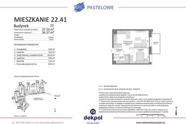 Rzut - Mieszkanie na sprzedaż 2 pokoje o powierzchni 36,37 m² - numer 22.41 w Osiedle Pastelowe etap IV
