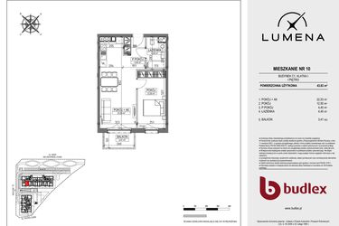 Rzut - Mieszkanie na sprzedaż 2 pokoje o powierzchni 43,83 m² - numer C1.10 w Lumena