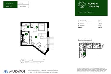 Rzut - Mieszkanie na sprzedaż 2 pokoje o powierzchni 41,18 m² - numer 2.A.0.02 w Murapol GreenCity bud. 2