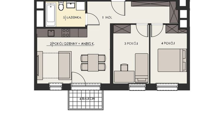 Rzut - Mieszkanie na sprzedaż 3 pokoje o powierzchni 55,78 m² - numer 38 w Osiedle Platinum III