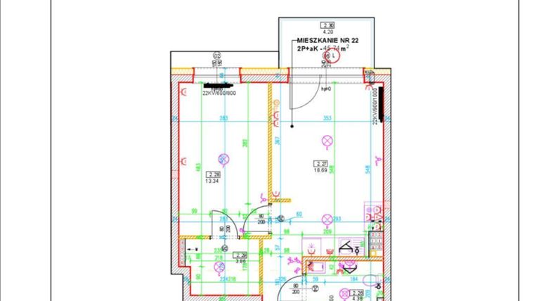 Rzut - Mieszkanie na sprzedaż 2 pokoje o powierzchni 45,74 m² - numer D22 w Osiedle Zuchów
