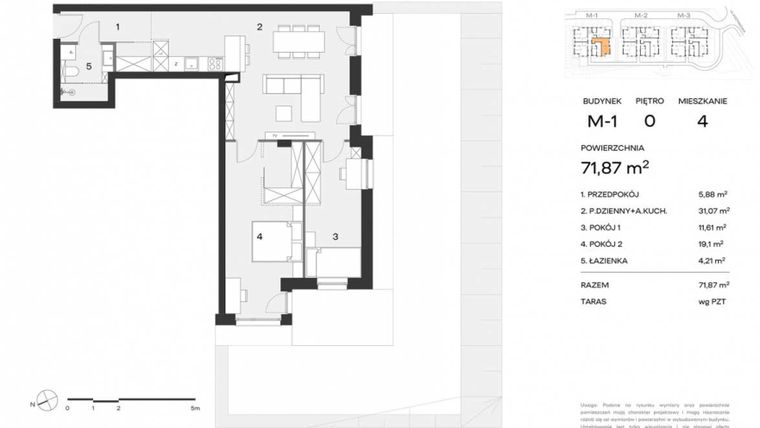 Rzut - Mieszkanie na sprzedaż 3 pokoje o powierzchni 71,87 m² - numer M4 w Nowy Standard