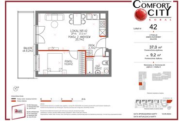 Rzut - Mieszkanie na sprzedaż 2 pokoje o powierzchni 37 m² - numer 42 w Comfort City Koral