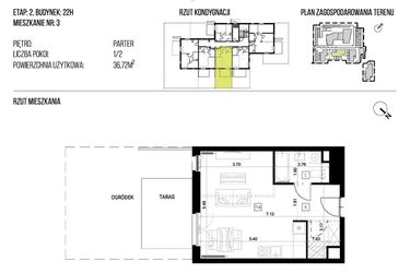 Rzut - Mieszkanie na sprzedaż 1 pokój o powierzchni 36,64 m² - numer 22H/03 w NATURAMA II