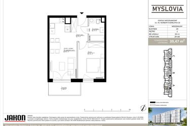 Rzut - Mieszkanie na sprzedaż 2 pokoje o powierzchni 39,47 m² - numer M.LM.20.11 w Myslovia