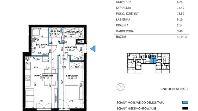 Rzut - Mieszkanie na sprzedaż 2 pokoje o powierzchni 49,89 m² - numer 5 w Comfort Corner