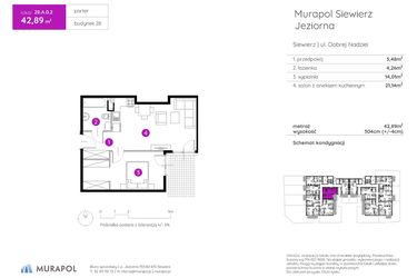 Rzut - Mieszkanie na sprzedaż 2 pokoje o powierzchni 42,89 m² - numer 28.A.0.2 w Murapol Siewierz Jeziorna bud. 27 i 28