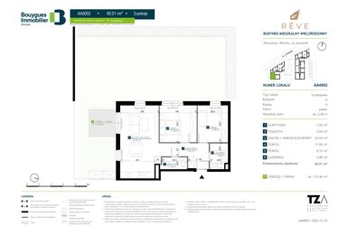 Rzut - Mieszkanie na sprzedaż 3 pokoje o powierzchni 60,01 m² - numer AA0002 w Rêve