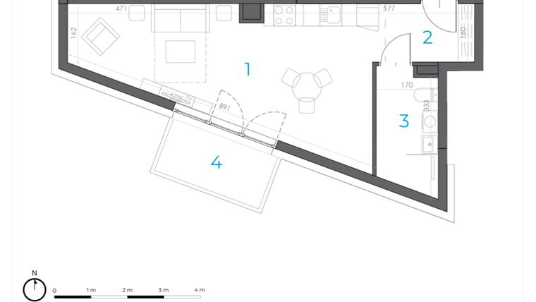 Rzut - Mieszkanie na sprzedaż 1 pokój o powierzchni 35,52 m² - numer 7.M.03 w Incepti Gaj 2