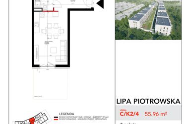 Rzut - Mieszkanie na sprzedaż 3 pokoje o powierzchni 55,96 m² - numer C/2/4 w Lipa Piotrowska