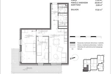 Rzut - Mieszkanie na sprzedaż 3 pokoje o powierzchni 66,57 m² - numer B.1.9 w Polanka 21