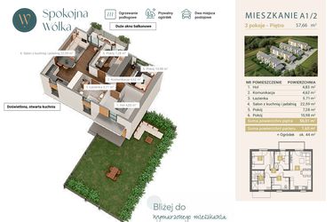 Rzut - Mieszkanie na sprzedaż 3 pokoje o powierzchni 57,66 m² - numer A1/2 w Spokojna Wólka etap IV