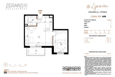 Rzut - Mieszkanie na sprzedaż 2 pokoje o powierzchni 44 m² - numer A08 w LIPOVA