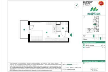 Rzut - Mieszkanie na sprzedaż 1 pokój o powierzchni 27,62 m² - numer 62 w Osiedle Międzyleska - etap III