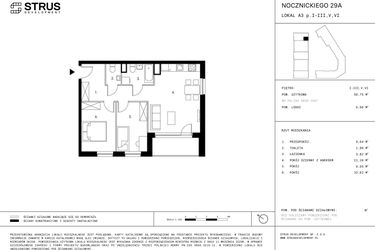 Rzut - Mieszkanie na sprzedaż 3 pokoje o powierzchni 56,58 m² - numer A3.P2 w Nocznickiego 29 bud. A