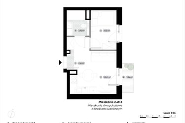Rzut - Mieszkanie na sprzedaż 2 pokoje o powierzchni 28,27 m² - numer 2.M13 w Stalowa 76