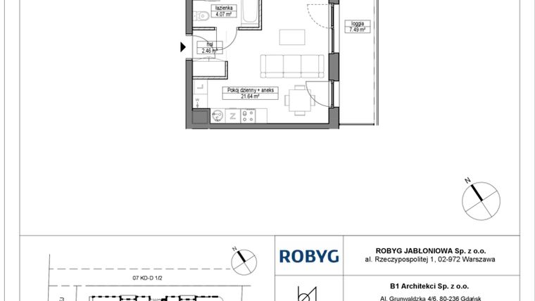 Rzut - Mieszkanie na sprzedaż 1 pokój o powierzchni 28,17 m² - numer A.2M17 w Dobre Miejsce
