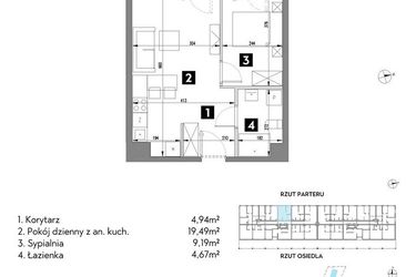 Rzut - Mieszkanie na sprzedaż 2 pokoje o powierzchni 38,27 m² - numer A1/0/7 w Metr Kwadrat