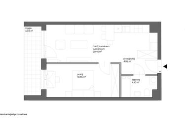 Rzut - Mieszkanie na sprzedaż 2 pokoje o powierzchni 42,96 m² - numer A.051 w Słoneczne Miasteczko - etap XV