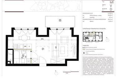 Rzut - Mieszkanie na sprzedaż 1 pokój o powierzchni 29,95 m² - numer D.5.2 w Nowa Stawowa