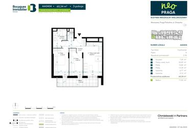 Rzut - Mieszkanie na sprzedaż 3 pokoje o powierzchni 60,34 m² - numer AA0404 w Neo Praga