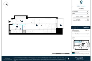 Rzut - Mieszkanie na sprzedaż 1 pokój o powierzchni 34,42 m² - numer M06 w Krypska 33