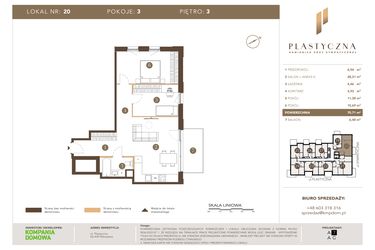 Rzut - Mieszkanie na sprzedaż 3 pokoje o powierzchni 70,71 m² - numer PK-LM-20 w Plastyczna Kamienica przy Sympatycznej
