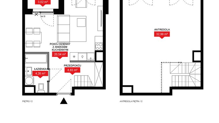 Rzut - Mieszkanie na sprzedaż 1 pokój o powierzchni 66,34 m² - numer A2 370 w 29L