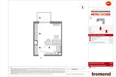 Rzut - Mieszkanie na sprzedaż 1 pokój o powierzchni 26,58 m² - numer F.27 w Dzielnica Mieszkaniowa Metro Zachód - etap 8