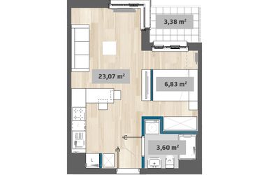 Rzut - Mieszkanie na sprzedaż 1 pokój o powierzchni 33,33 m² - numer F1.C.02.02 w Sady Żoliborz