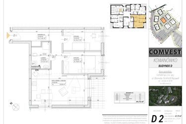 Rzut - Mieszkanie na sprzedaż 3 pokoje o powierzchni 61,73 m² - numer D2 w Kowanówko