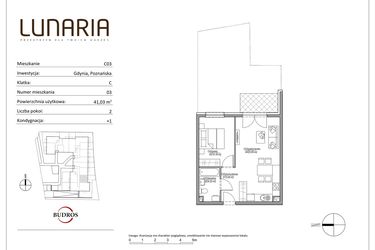 Rzut - Mieszkanie na sprzedaż 2 pokoje o powierzchni 41,03 m² - numer C03 w Lunaria
