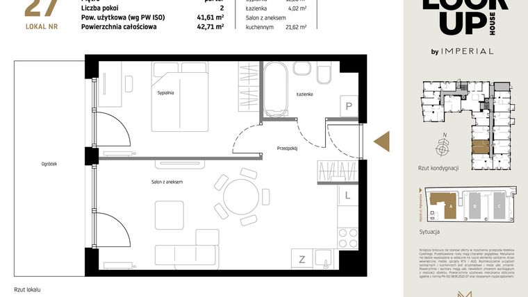 Rzut - Mieszkanie na sprzedaż 2 pokoje o powierzchni 41,61 m² - numer A27 w Look Up House