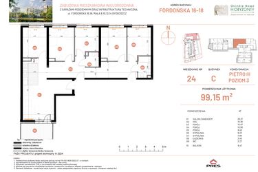 Rzut - Mieszkanie na sprzedaż 6 pokoi o powierzchni 99,15 m² - numer 18.24 w Osiedle Nowe Horyzonty etap II