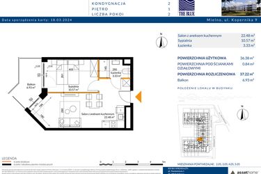 Rzut - Mieszkanie na sprzedaż 2 pokoje o powierzchni 37,22 m² - numer 1.05 w The Blue