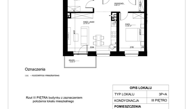 Rzut - Mieszkanie na sprzedaż 3 pokoje o powierzchni 56,94 m² - numer 21 w Esperanto Park etap II