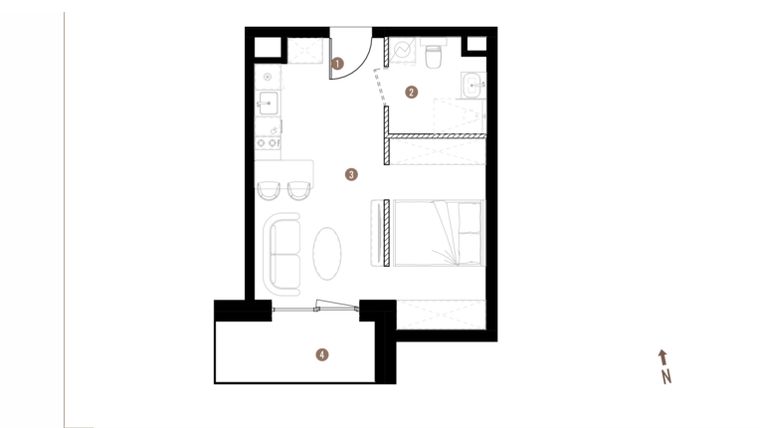 Rzut - Mieszkanie na sprzedaż 1 pokój o powierzchni 31,35 m² - numer A1.3.01 w Belg Apartamenty etap II
