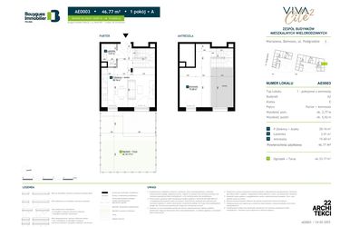 Rzut - Mieszkanie na sprzedaż 1 pokój o powierzchni 46,77 m² - numer AE0003 w Viva Cité 2