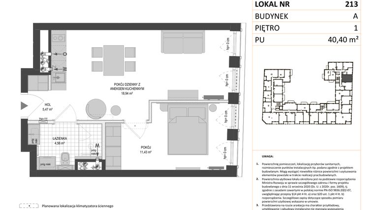 Rzut - Mieszkanie na sprzedaż 1 pokój o powierzchni 40,4 m² - numer A.213 w Esencja - Apartamenty inwestycyjne