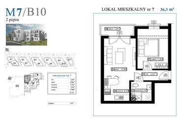 Rzut - Mieszkanie na sprzedaż 2 pokoje o powierzchni 35,76 m² - numer B10M7 w Przystań Rumia